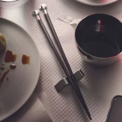 Alessi syömäpuikot & teline Alessandro 24 cm musta/teräs