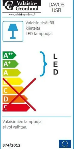 Design by Grönlund Davos USB seinävalaisin valkoinen