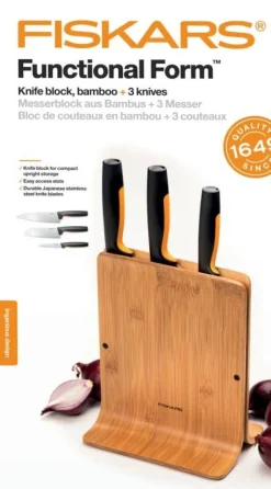 Fiskars Functional Form veitsitukki bambu (sis. 3 veistä)