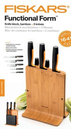Fiskars Functional Form veitsitukki bambu (sis. 5 veistä)
