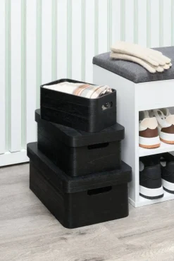 4Living puulaatikko kannella 30x21x13 cm musta