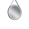 Mirrors and More peili Finchen LED-valolla Ø60 cm musta nahk