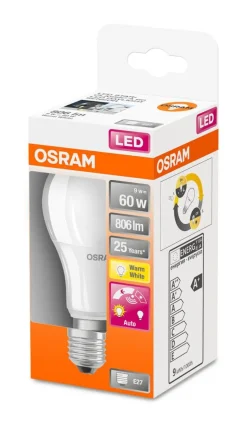 Osram LED vakiolamppu päivänvalosensorilla 806lm 2700K E27