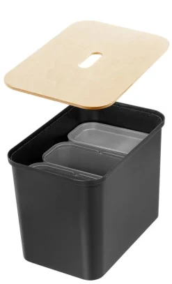 Smartstore Collect lajitteluastiasetti vanerikannella 76 L musta