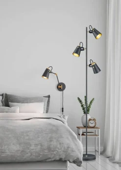 Trio Lighting lattiavalaisin Edward 3xE14 mattamusta/kulta