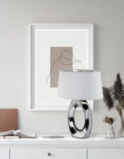 Trio Lighting pöytävalaisin Taba 52 cm E27 hopea/valkoinen