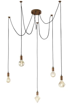 Trio Lighting riippuvalaisin Cord 5-os E27 antiikkikupari