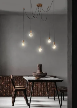 Trio Lighting riippuvalaisin Cord 5-os E27 antiikkikupari