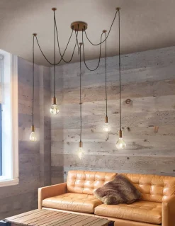 Trio Lighting riippuvalaisin Cord 5-os E27 antiikkikupari