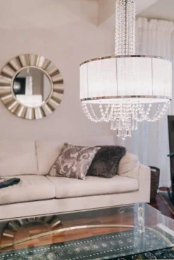 Virvatuli plafondi Sibylla 50 cm harmaa + kristalliprismat