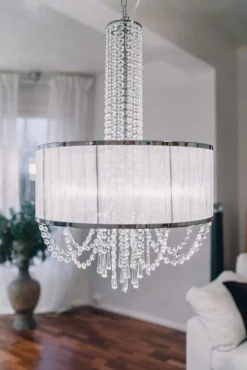 Virvatuli plafondi Sibylla 50 cm harmaa + kristalliprismat